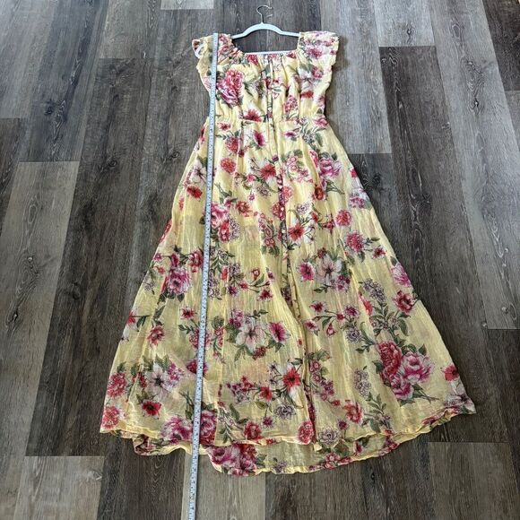 Billabong linger here yellow floral off the shoulder maxi dress size medium boho - Picture 11 of 16